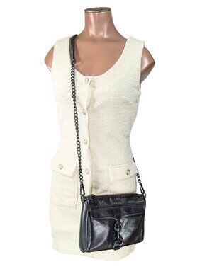 Rebecca Miknoff Black Leather Mini MAC Chain Strap Convertible Crossbody Purse